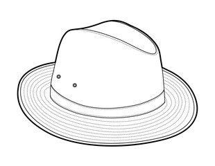 Safari Hat with band. Head Fashion accessory cap with wide brim with stitching clothing technical illustration. Vector headgear for Men, women style, flat template CAD mockup sketch outline isolated