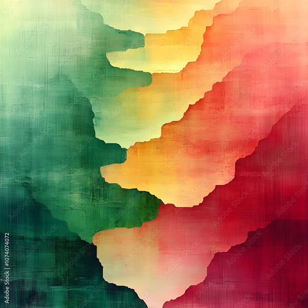 Poster an abstract artwork featuring a vibrant gradient of colors blending from green to red, creating a ca