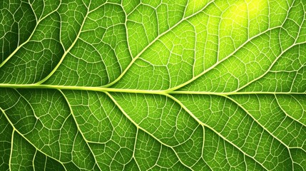 Obraz premium A close-up view of a vibrant green leaf showcasing intricate vein patterns and textures, highlighting its natural beauty.
