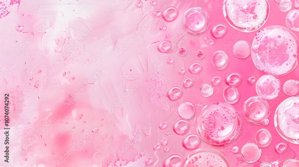 Poster a vibrant pink background with bubbles, creating a playful and artistic atmosphere.