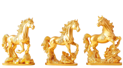 Elegant Golden Horse Statues on Clear Display Generative AI