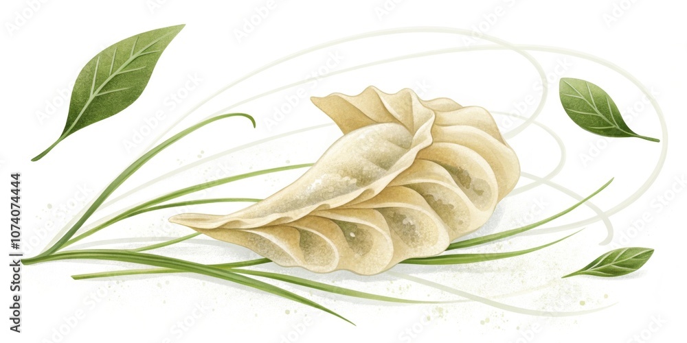 Poster twisted leaf dumpling a dumpling that looks like a twisted leaf with folds mimicking the movement of