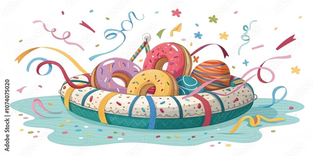 Poster ss of many colors a float filled with an array of smaller decorative ss in various colors and patter
