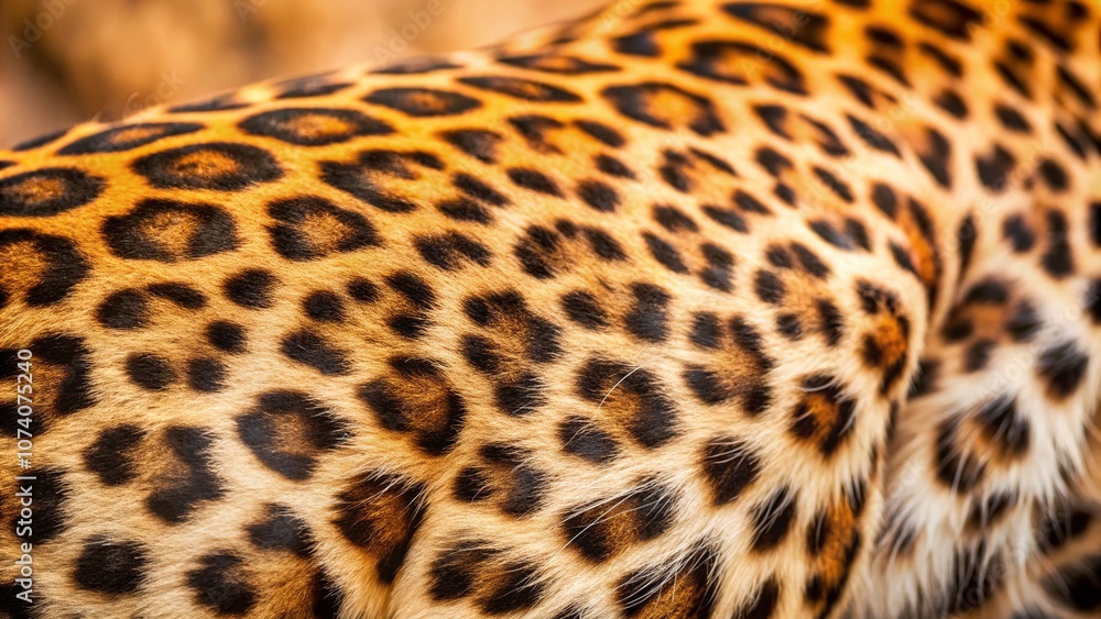 Poster close-up of leopard fur pattern showcasing distinctive rosette spots on a light brown background for