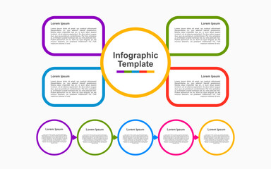 5 step element infographic template with white and colorful background.
