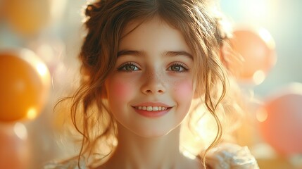 Fototapeta premium Portrait of a Young Girl with Freckles and a Warm Smile