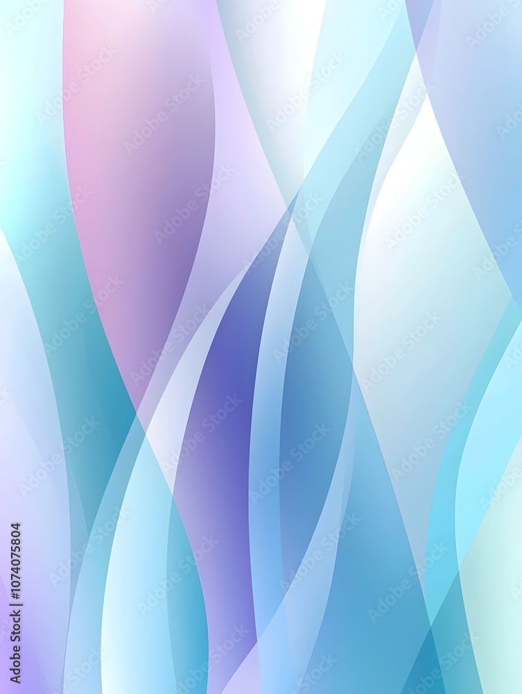 Poster an abstract design featuring flowing waves in soft shades of blue and purple, creating a serene and 
