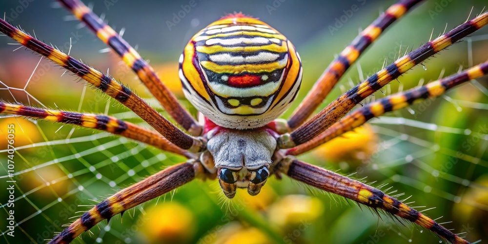 Poster close-up portrait of an argiope anasuja spider capturing intricate details of its unique patterns an