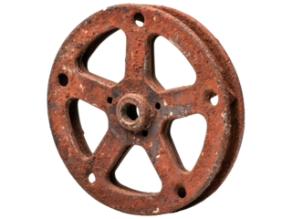 Vintage Rusty Gear Pulley on Transparent Background for Industrial and Antique Design Elements, Perfect for Retro or Mechanical Themed Projects