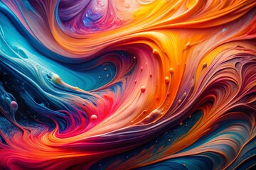 Close-Up Silhouette of Abstract Artwork with Swirling Pink, Orange, and Blue Paint - Vivid Colors and Fluid Motion Capture Essence of Modern Art