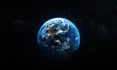 Fototapeta premium Earth From Space With Visible City Lights And Clouds