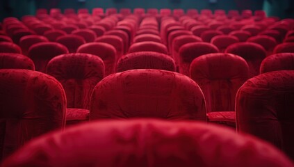 Obraz premium A Row of Red Velvet Seats in a Theatre or Auditorium