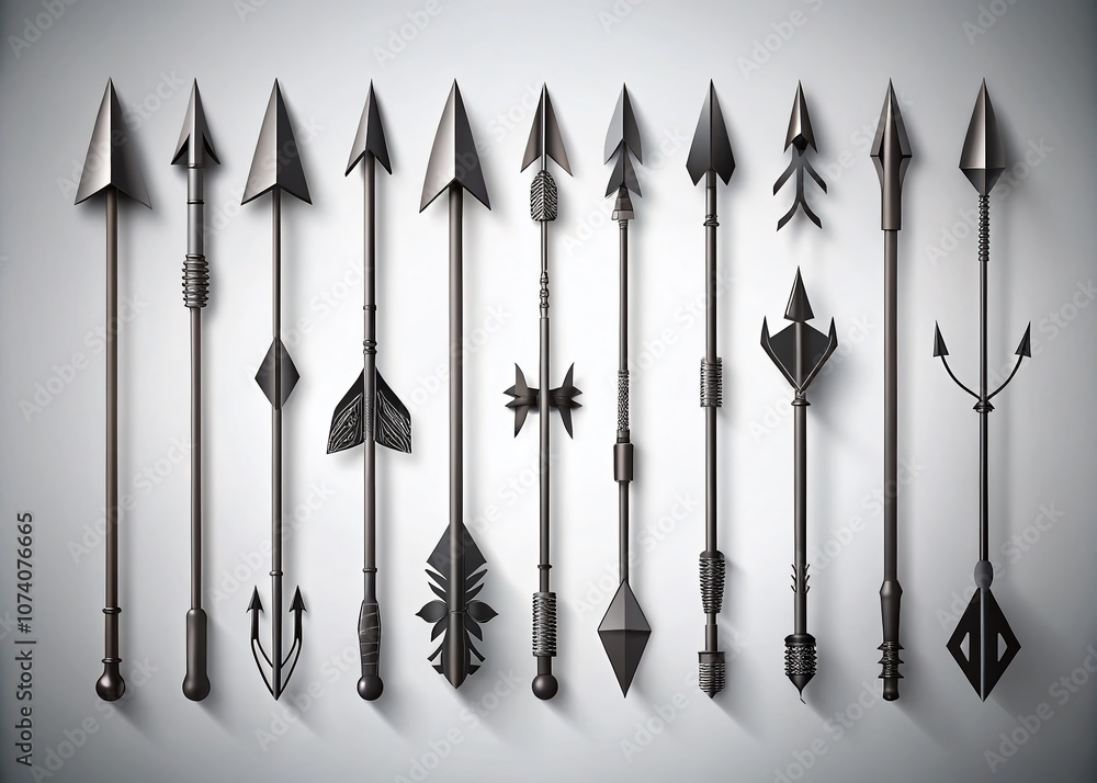 Poster collection of black arrow designs on a white background featuring various cursor styles in low light