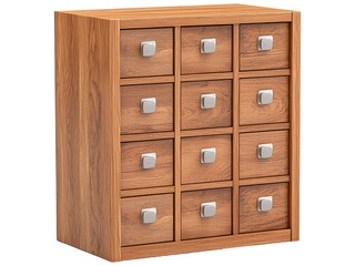 Stylish Wooden Drawer Storage Unit with Silver Handles, Ideal for Organizing Small Items in Home or Office with a Transparent Background