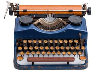 Vintage Typewriter with Bright Yellow Keys on a Transparent Background for Creative Design and Retro Themed Projects