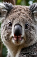 Koala with an adorable expression, close-up portrait in a green setting