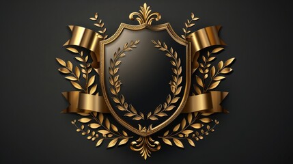 Fototapeta premium Golden Shield with Ornate Frame and Floral Accents