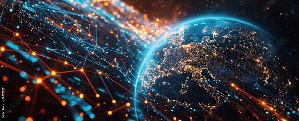 Poster a digital representation of the earth with network connections