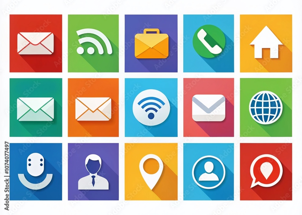 Poster colorful flat style contact us collection featuring various communication symbols and elements for m