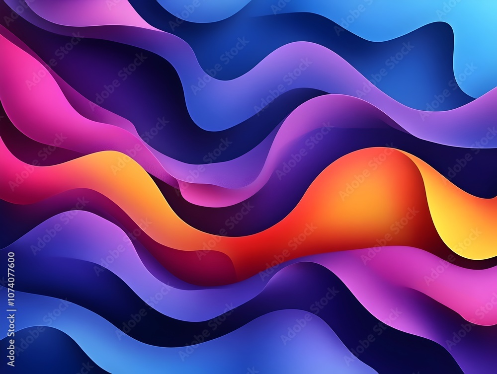 Poster vibrant abstract waves of purple, blue, and orange form a dynamic pattern, creating a sense of fluid