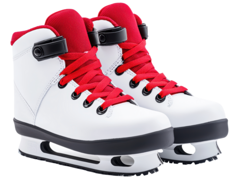 Stylish White Ice Skates with Red Laces on a Transparent Background, Ideal for Winter Sports and Athletic Design Concepts