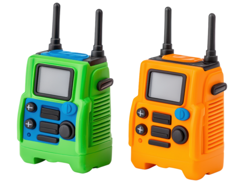 Colorful Toy Walkie Talkies with Transparent Background for Playful Childhood Adventures and Fun Communication Activities in Bright Colors of Green and Orange