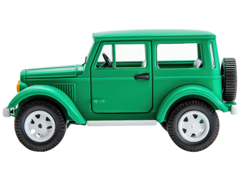 Green Toy Car with Transparent Background Ideal for Children's Playtime, Vintage Style, and Automotive Design Concepts in Stock Photography Collection