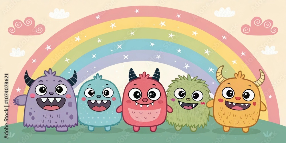 Poster whimsical monsters a collection of adorable pixelated monsters arranged in a whimsical circle. each 