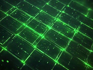 Fototapeta premium Abstract Green Grid with Glowing Lines and Scattered Lights