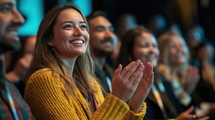 Applause, support and success with a business team clapping as an audience at a conference or seminar. Meeting, wow and motivation with a group of colleagues or employees cheering on an achievement