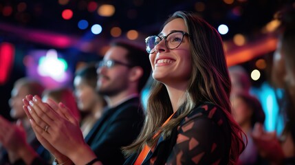 Applause, support and success with a business team clapping as an audience at a conference or seminar. Meeting, wow and motivation with a group of colleagues or employees cheering on an achievement