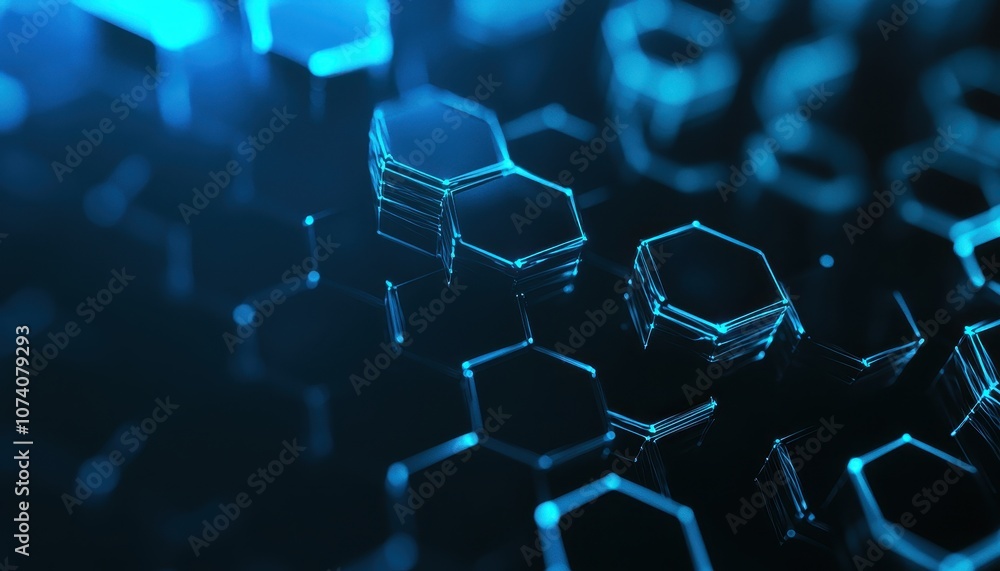 Poster glowing blue hexagon pattern on dark background