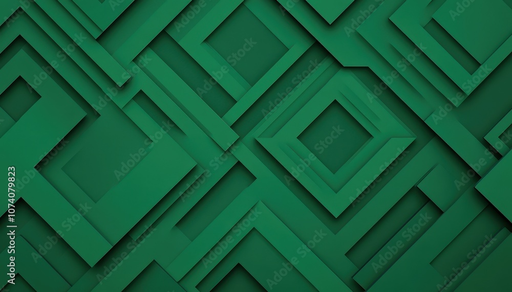 Poster Abstract Green Geometric Pattern with Shadowed Squares and Rectangles