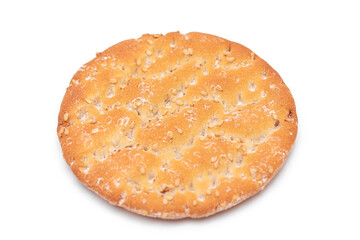 Round Salt Cracker with Sesame Isolated on White Background. Dry Snack - Isolation