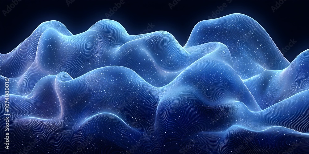 Poster a stunning abstract representation of flowing waves, illuminated in blue hues. the soft curves and l