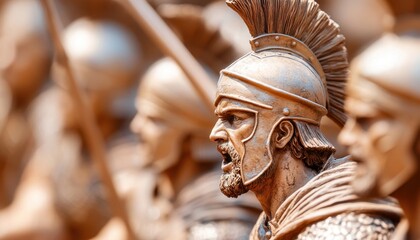 Close-up of a Roman Soldier Statue with a Feathered Helmet
