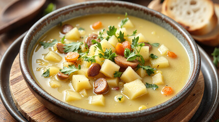 Potato leek soup with sausage and vegetables
