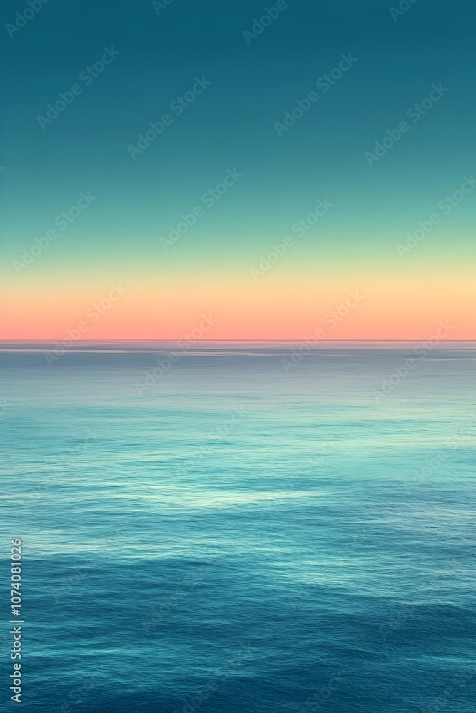 Poster a serene and tranquil seascape featuring smooth, undulating ocean waves reflecting a gradient of cal