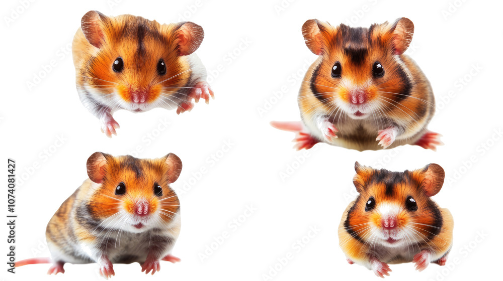 Poster set of four cute hamsters isolated on a transparent background generative ai