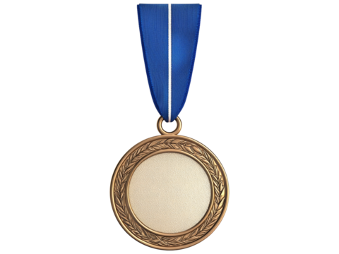 Empty Medal with Blue Ribbon and Transparent Background Ideal for Award, Recognition, Achievement, or Competition Concepts in Graphic Design Projects