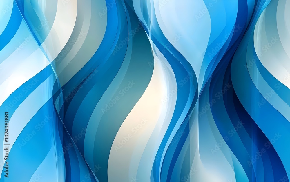 Poster a vibrant abstract design featuring flowing waves in varying shades of blue, creating a sense of dep