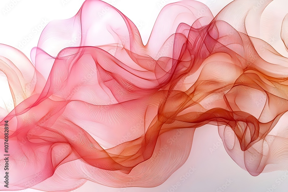 Poster an abstract design featuring soft, flowing waves of red and orange hues, creating a sense of movemen
