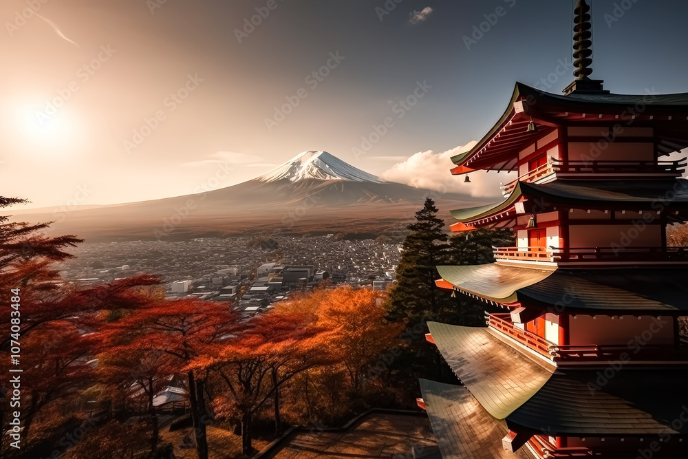 Poster mountain range is in the background with a large building in the foreground.