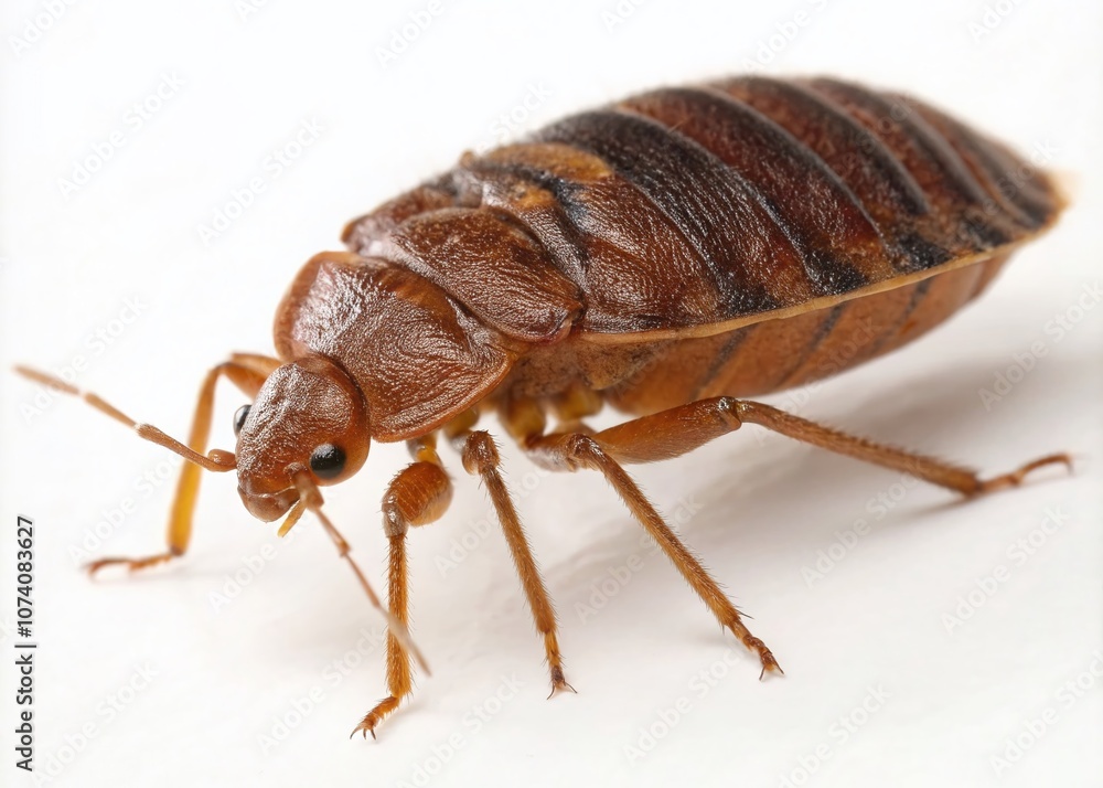 Aufkleber detailed close-up of a bedbug isolated on a white background, capturing the intricate features and c