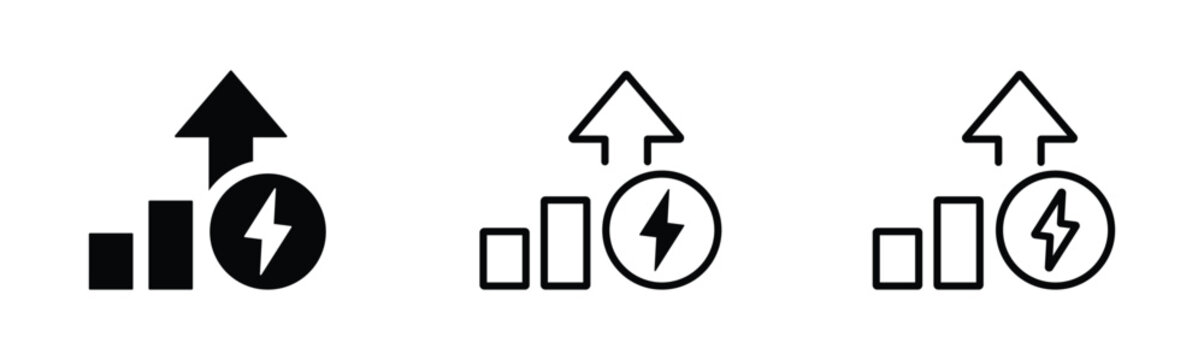 Energy increase vector icons set. Increase of energy icon