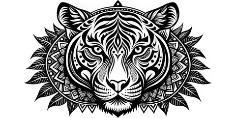 Obraz premium Intricate Tiger Head Surrounded by Detailed Floral Mandala