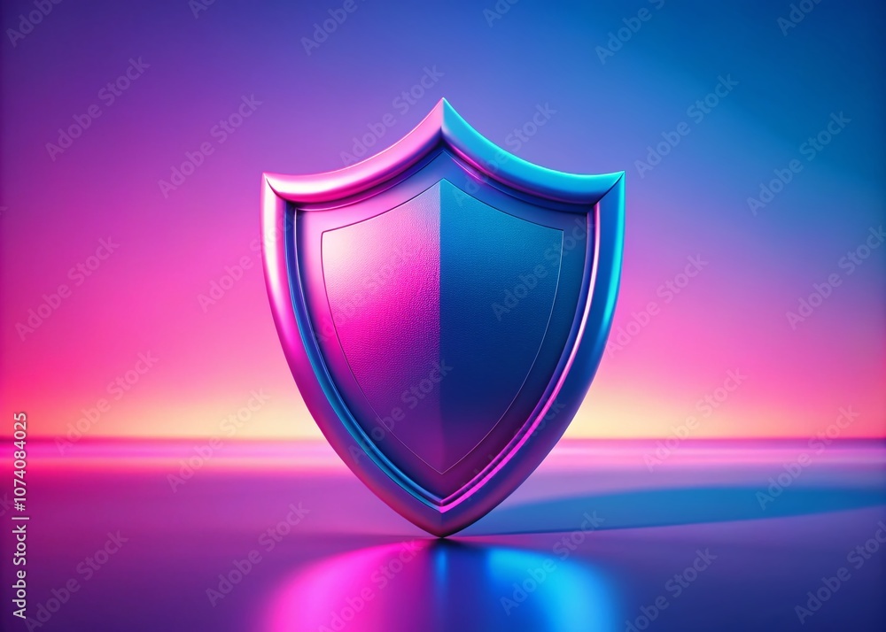 Poster digital 3d shield symbolizing protection and security in pink and blue on a gradient background for 
