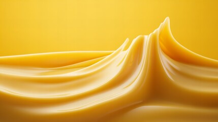 Smooth, creamy yellow substance with gentle waves, resembling melted cheese or butter, set against a matching yellow background