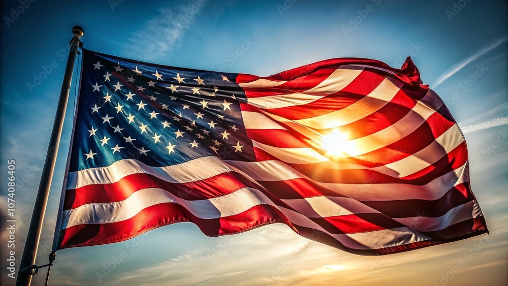 Poster dynamic motion effect of a waving flag with minimalistic background for engaging advertising photos 