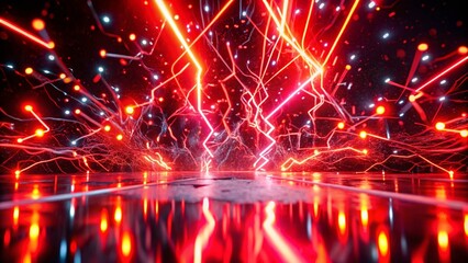 Obraz premium Dynamic Neon Red Lights Creating an Electrifying Futuristic Atmosphere with Vibrant Splashes Against a Dark Background for Minimalist Photography Enthusiasts